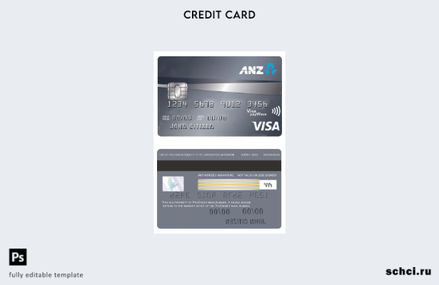 скачать в цифровом формате шаблон кредитной карты Australia ANZ Platinum